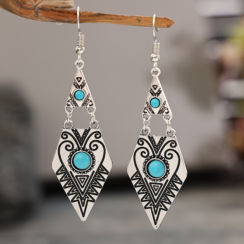 

A Pair Of Exquisite Earrings For Women With Vintage Ethnic Style Drop-shaped Turquoise