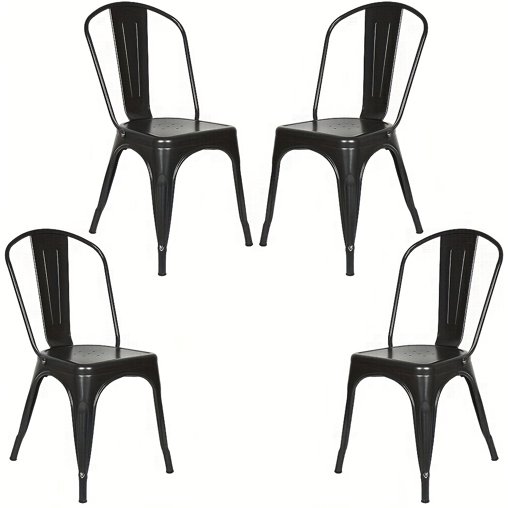 Industrial Dining Chairs, Set Of 4, Black Tinplate Chairs With Detachable Backrest, 43x46x85cm, Classic Tinplate Backrest Design, Easy To Assemble, Space-, Vintage Café Chairs