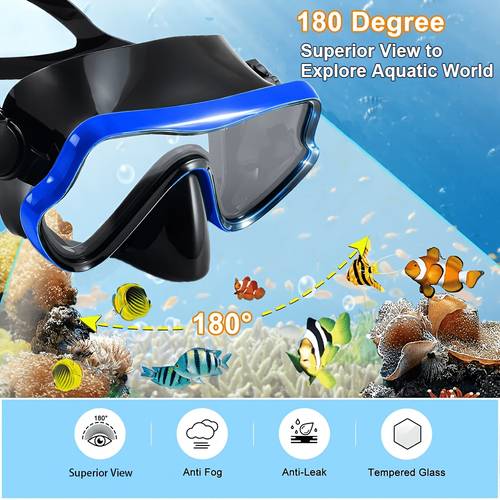 silicone fin mask snorkel set travel size panoramic view for swimming training snorkeling kit with