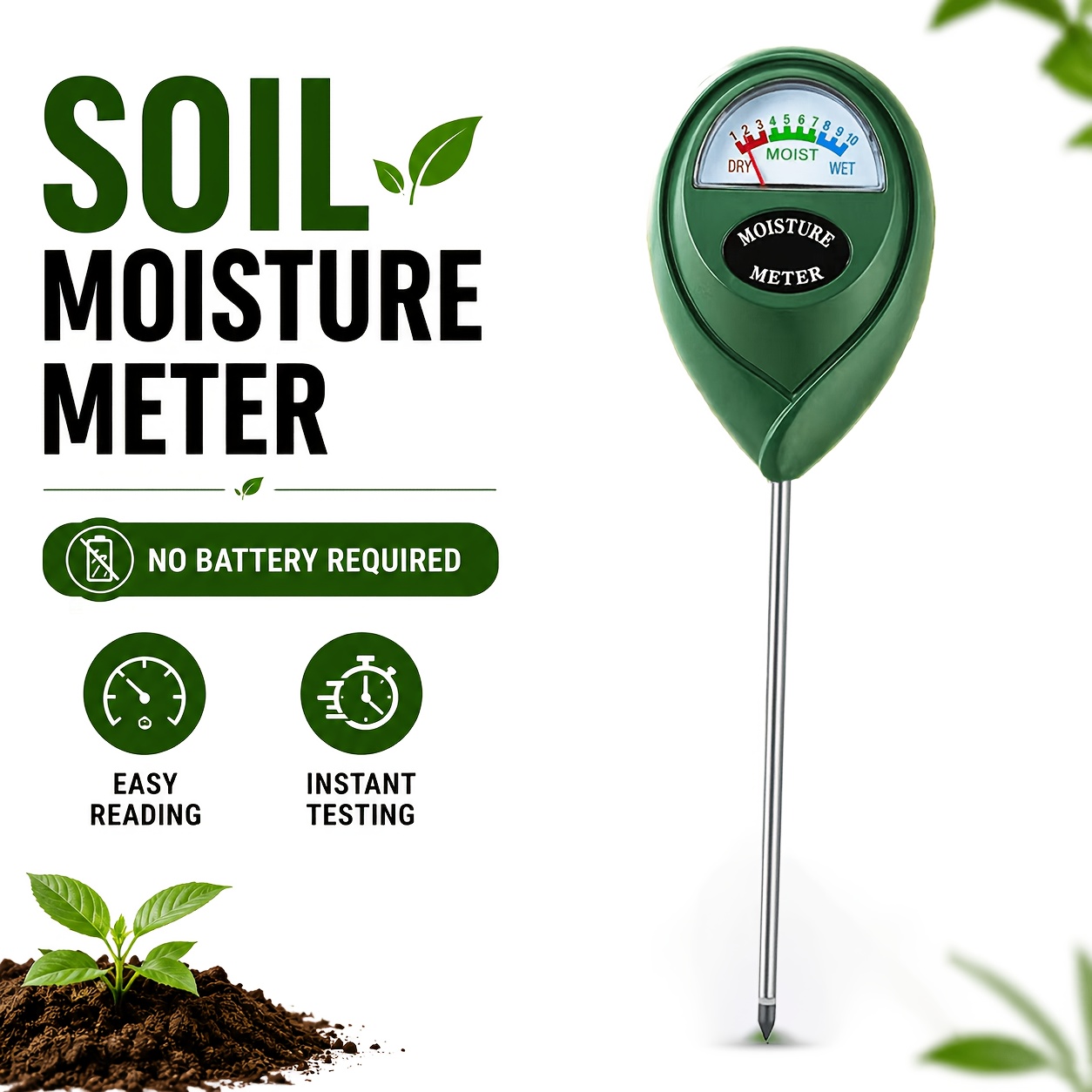 1 Stk. Bodenfeuchtigkeitsmessgerät, keine Batterien erforderlich, schnelle Prüfung, geeignet für Gewächshaus, Garten, Bewässerung im Innen-/Außenbereich, Gartengerät, großartiger Helfer für Blumentöpfe, Pflanzenzucht, Gartenzubehör