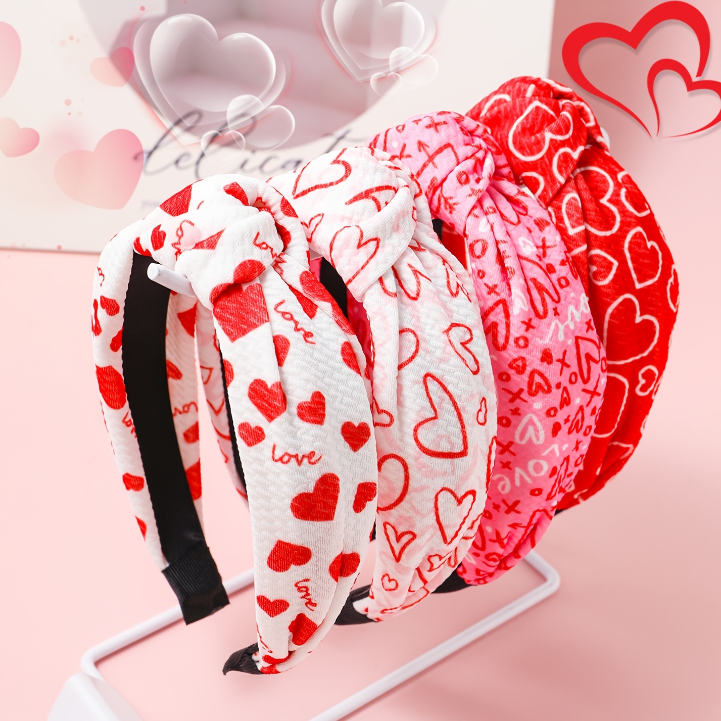 

4pcs Set, Women's Love Print Wide Braided Hair Band, Valentine's Day And Day Gift, Simple And Fashionable Style