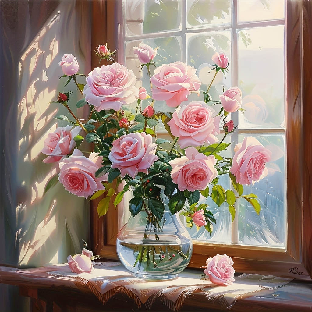 

1pc Large Size 40x40cm/15.7x15.7in Without Frame Diy 5d Diamond Art Painting Beautiful Roses, Full Rhinestone Painting, Diamond Art Embroidery Kits, Handmade Home Room Office Wall Decor