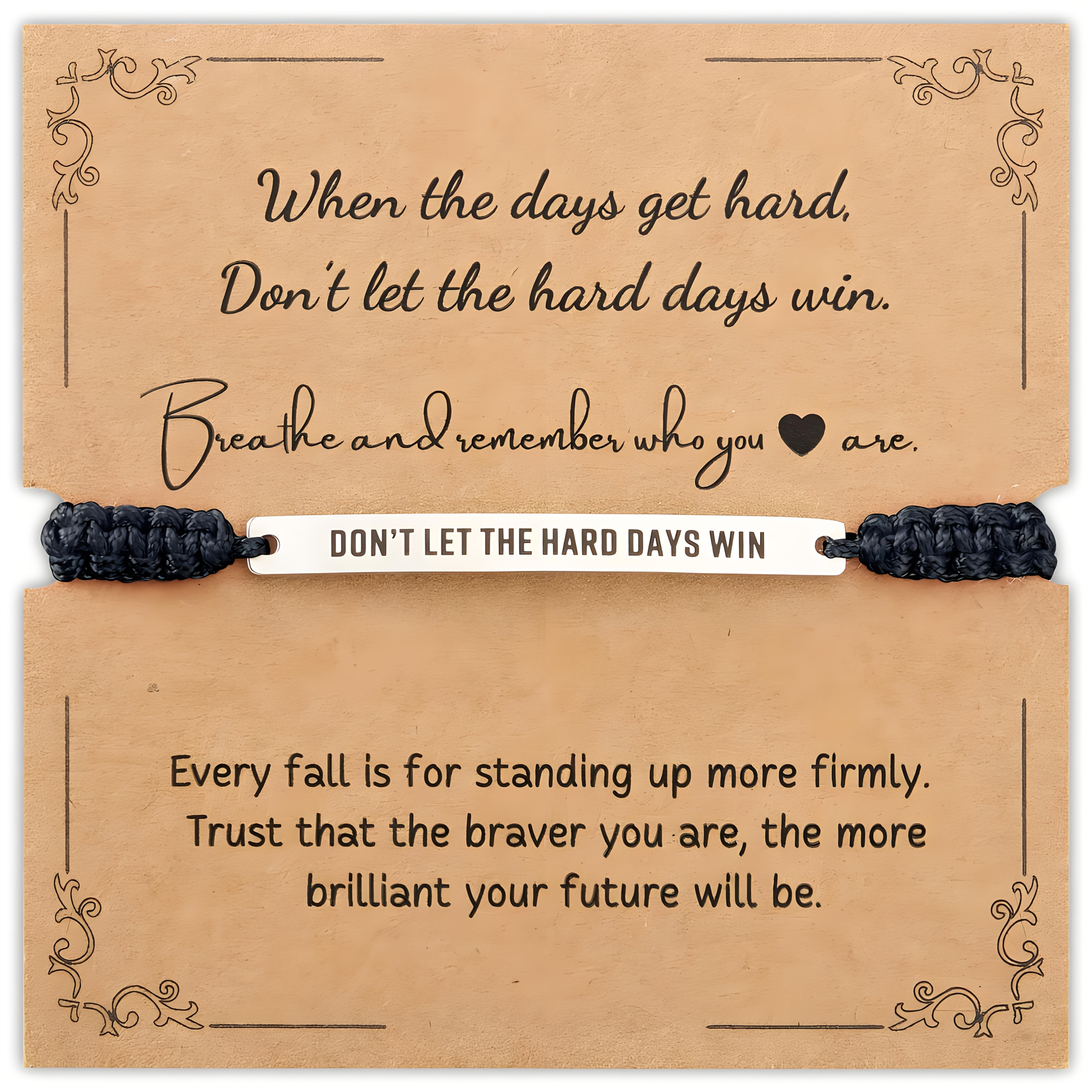 TEMU Bracelet "Ne laissez pas difficiles vous abattre" - Enveloppant réglable tissé à avec texte de motivation gravé, cadeau unisexe et elle, pour