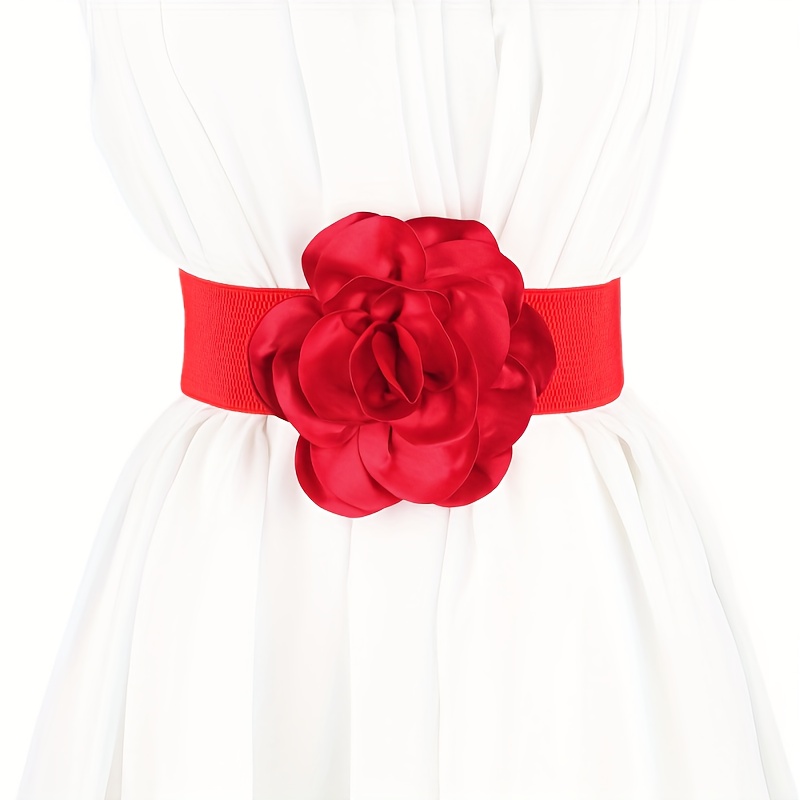 1pc Bohemian Floral Elastic Waist Sash For Women - Single Flower Embellishment, Wide Fit Dress Belt For Dresses & Skirts, Casual To Formal Occasions