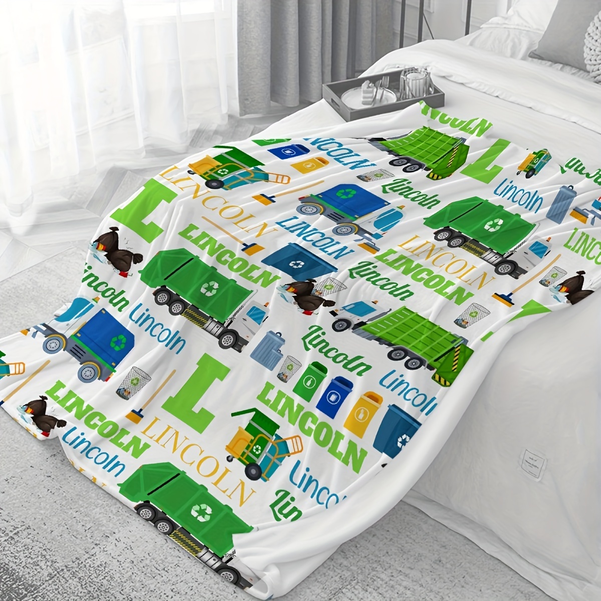 TEMU 1pc Custom -themed Flannel Blanket With Truck Design – Soft, Warm, Lightweight Throw For Sofa,, Travel, Camping, And Office Use – Personalized