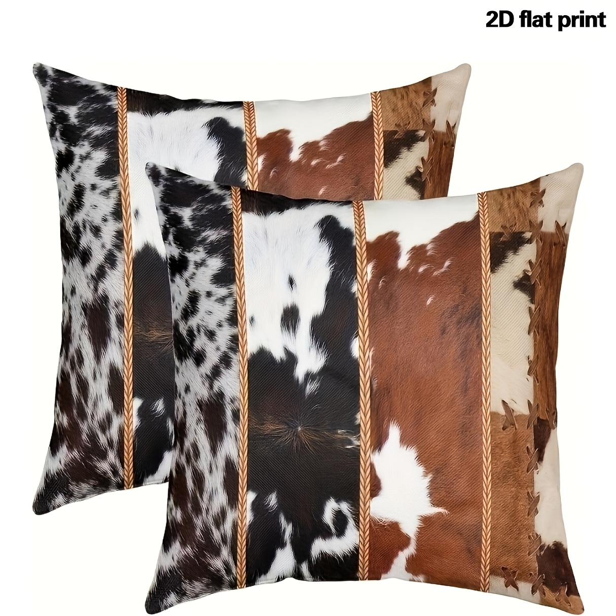 TEMU Lot de 2 housses de coussin rustiques western à motif imprimé , 18x18 pouces, impression , fermeture éclair, lavables en machine, housses de
