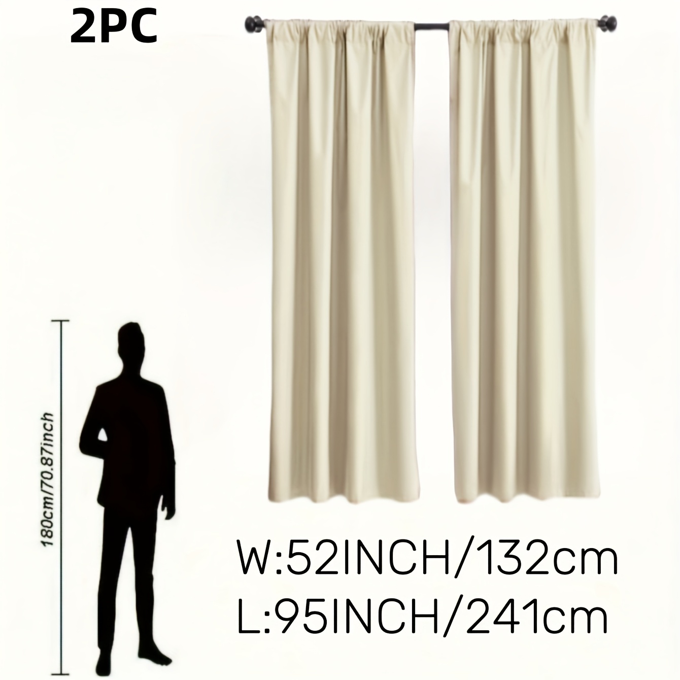 E-shop 2er-Set, 100% Verdunkelungs-Sonnenschutzvorhänge, Machen das Zimmer dunkel, Unifarbenes Polyester-Material mit Filmfutter, Leicht, Top-Stangen-,
