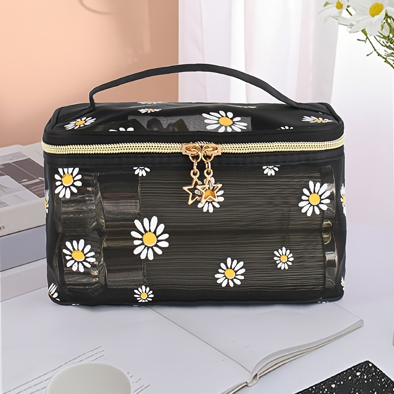 TEMU Big - Capacity Daisy Net Bag - Portable & Breathable - Multifunctional For Cosmetics, Toiletries, Travel Storage