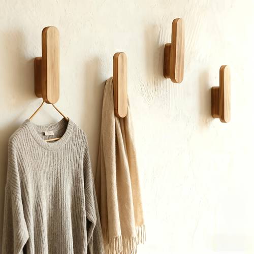 5pcs Solid Wood Coat Hooks - Heavy-Duty Load-Bearing Multi-Hook Rack for Entrance, Hallway, Bathroom And Bedroom | Space-Saving Organizer with