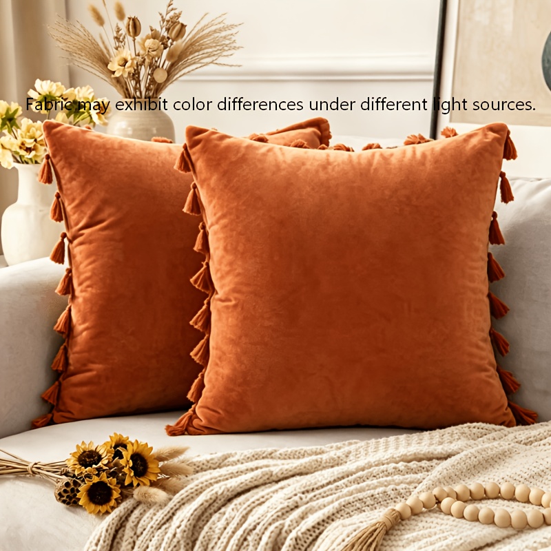 TEMU Lot de 2 housses de coussin à franges tendance, housses de coussin, propres, douces et confortables, fermeture éclair, lavables en machine,