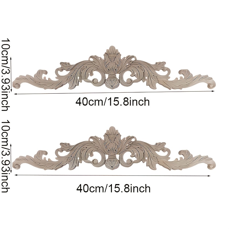 TEMU 2pcs Appliques et surplis longs en bois pour meubles, appliques décoratives en bois sculpté pour lit, porte, , garde-robe