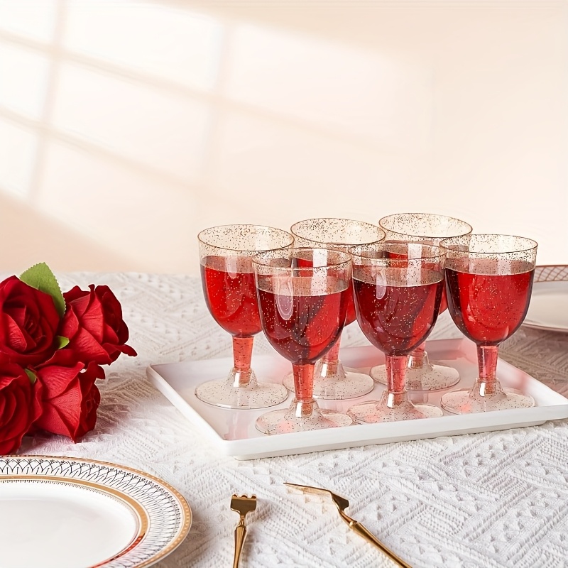 20/40/80-Pack Mini Golden Glitter Plastic Wine Glasses, 6oz Suitable for  Weddings, Parties, Cocktails and Dessert Drinks, Reusable Party/Festival Ch