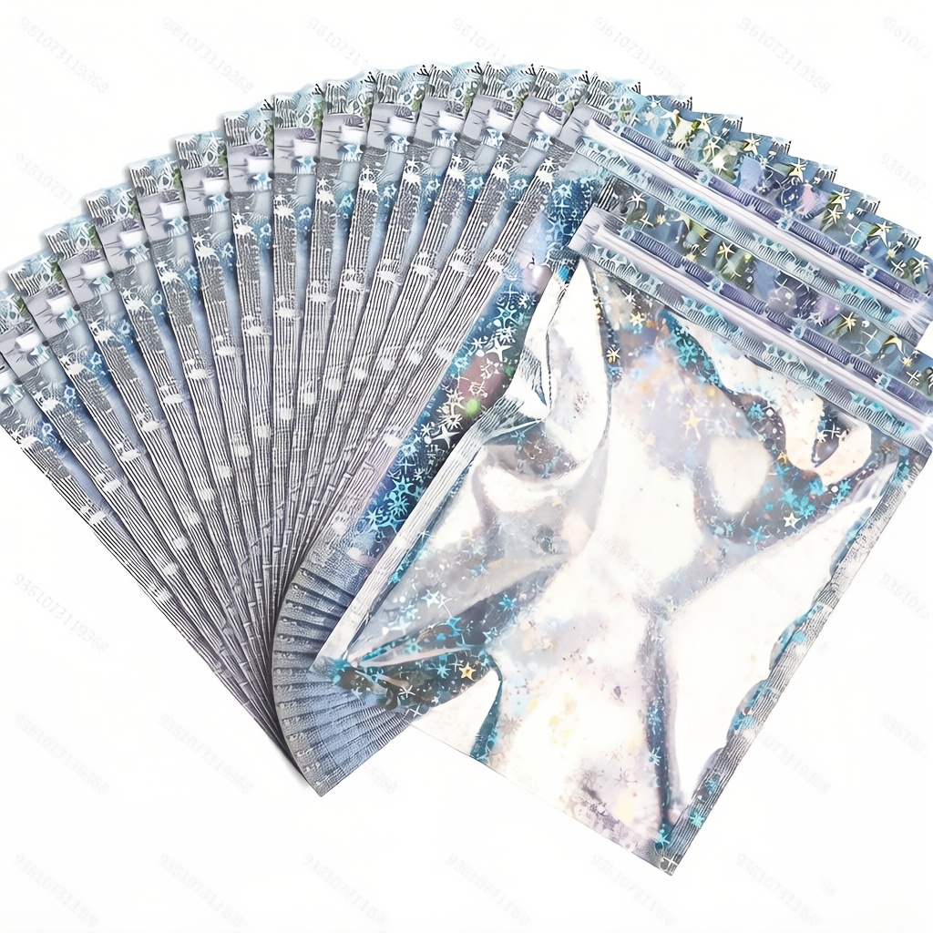 TEMU 50pcs Star Holographic Bags Resealable Bags With Clear Window, Jewelry Bags, Jewelry Gift Bags, Mylar Zipper Bag Foil Pouch Packaging Bag For