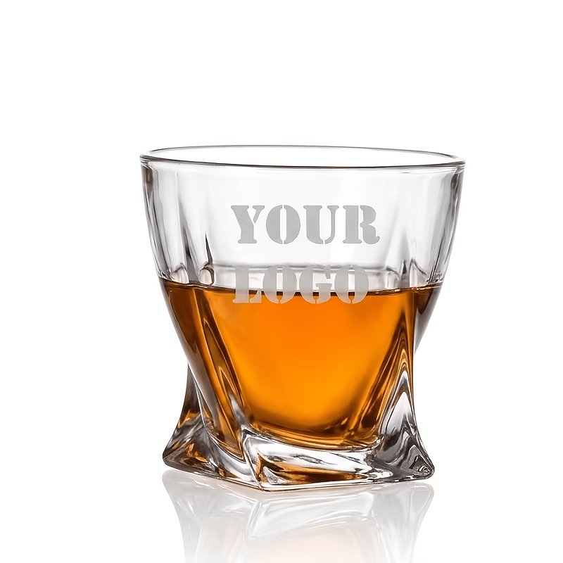 TEMU 11-ounce Custom-logo Twisted Whiskey Glass | Personalized Classic Bourbon Glass | Elegant, Reusable Cocktail Glassware | Unique Gift For Men,