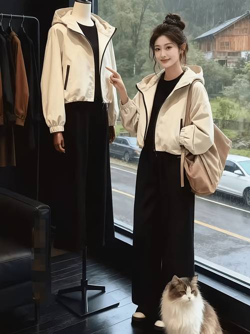 chaqueta corta tipo rompevientos con capucha para mujer, /otoño 2026, chaqueta de , casual y para figuras pequeñas