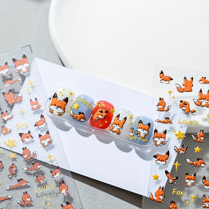 

5d Embossed Nail Art Stickers, Cute Little Fox Design Nail Art Decals For Nail Art Decoration,self Adhesive Nail Art Supplies For Women And Girls