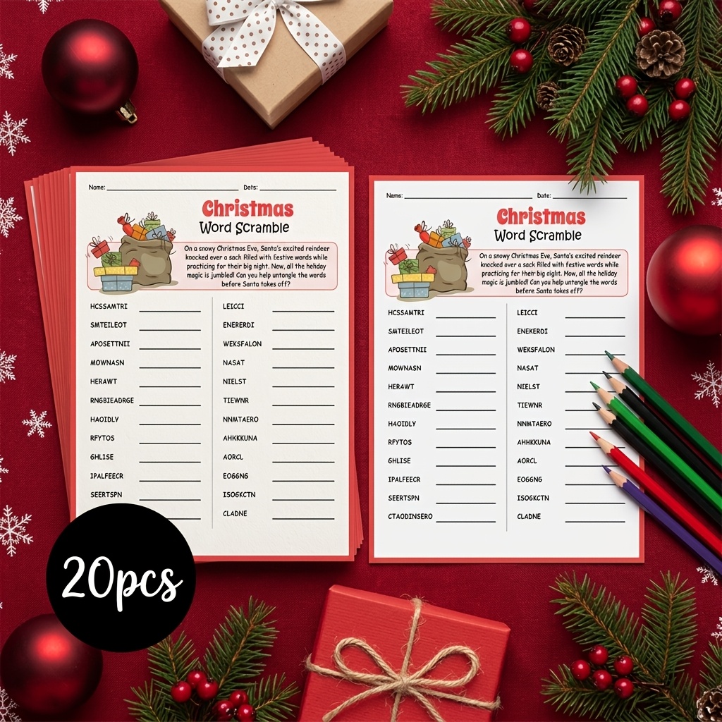 Christmas Word Scramble Game Cards, 1pc/20pcs/30pcs