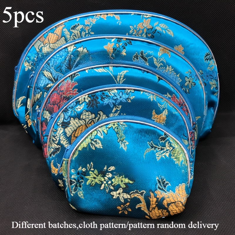 TEMU Antique Five-piece Bag Brocade Zipper, Coin Purse, Key, Mobile Phone, Sundries, Makeup, Chinese Style Storage Bag