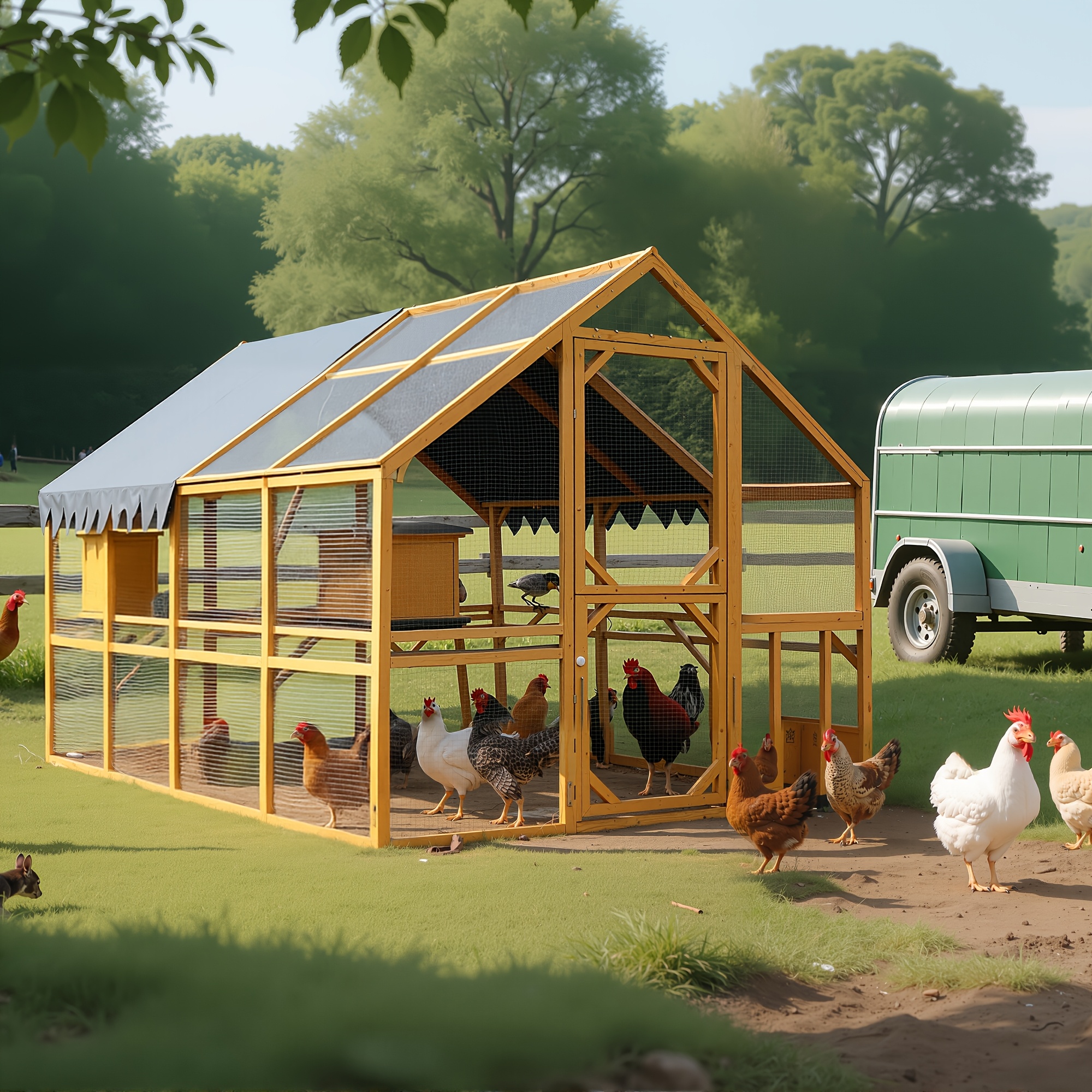   large walk in   coop for   birds wooden hutch with waterproof anti uv cover nesting boxes roosting bars multi animal pen for rabbits   pets   use