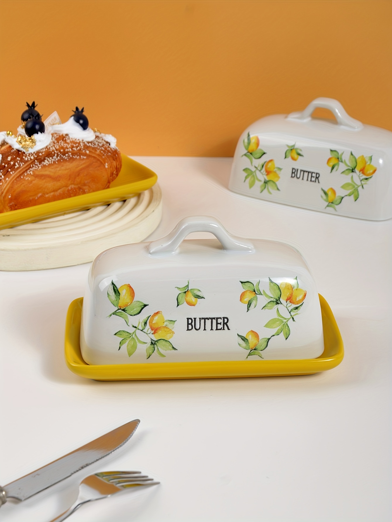 Holz Tablett 2er Set Butterdosen Aus Akazienholz Mit Glasglocke - Vintage Design Für Küche, Kuchen & Deko Holztablett Rund