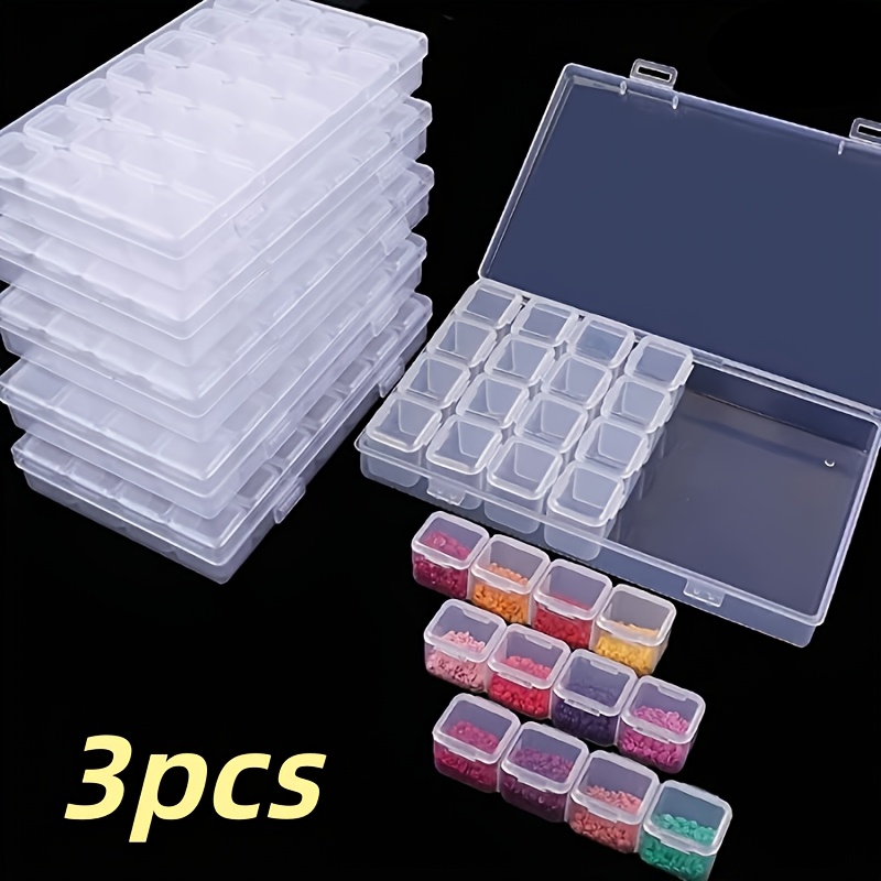 TEMU 3pcs 28-grid Jewelry Organizer Boxes, Dustproof And Jewelry Cases, Suitable For Diamond Painting And Rhinestone Storage, Nail Crystals, Beads,