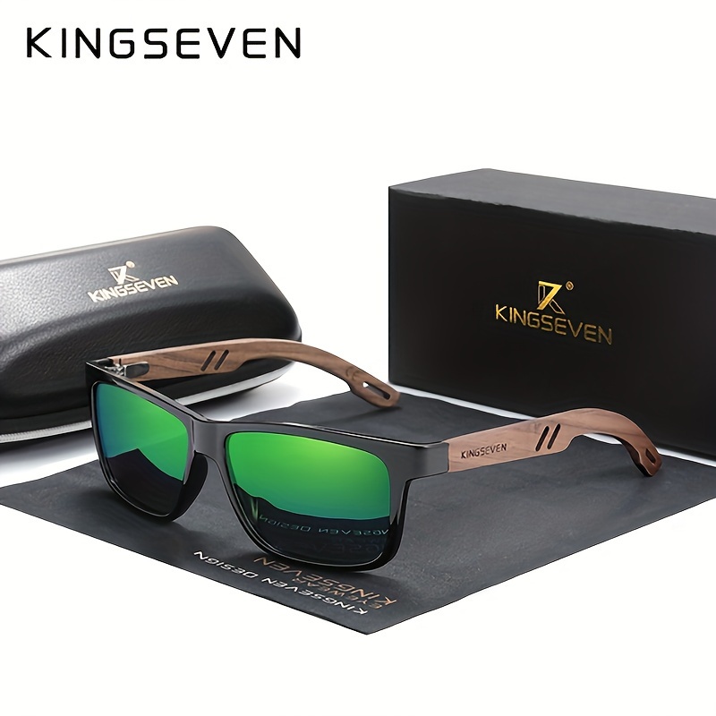 

Kingseven Retro Fashion Square Polarized Sunglasses Women Wooden Handmade Men's Outdoor Sports Party Vacation Trip Driving Fishing Eyewear