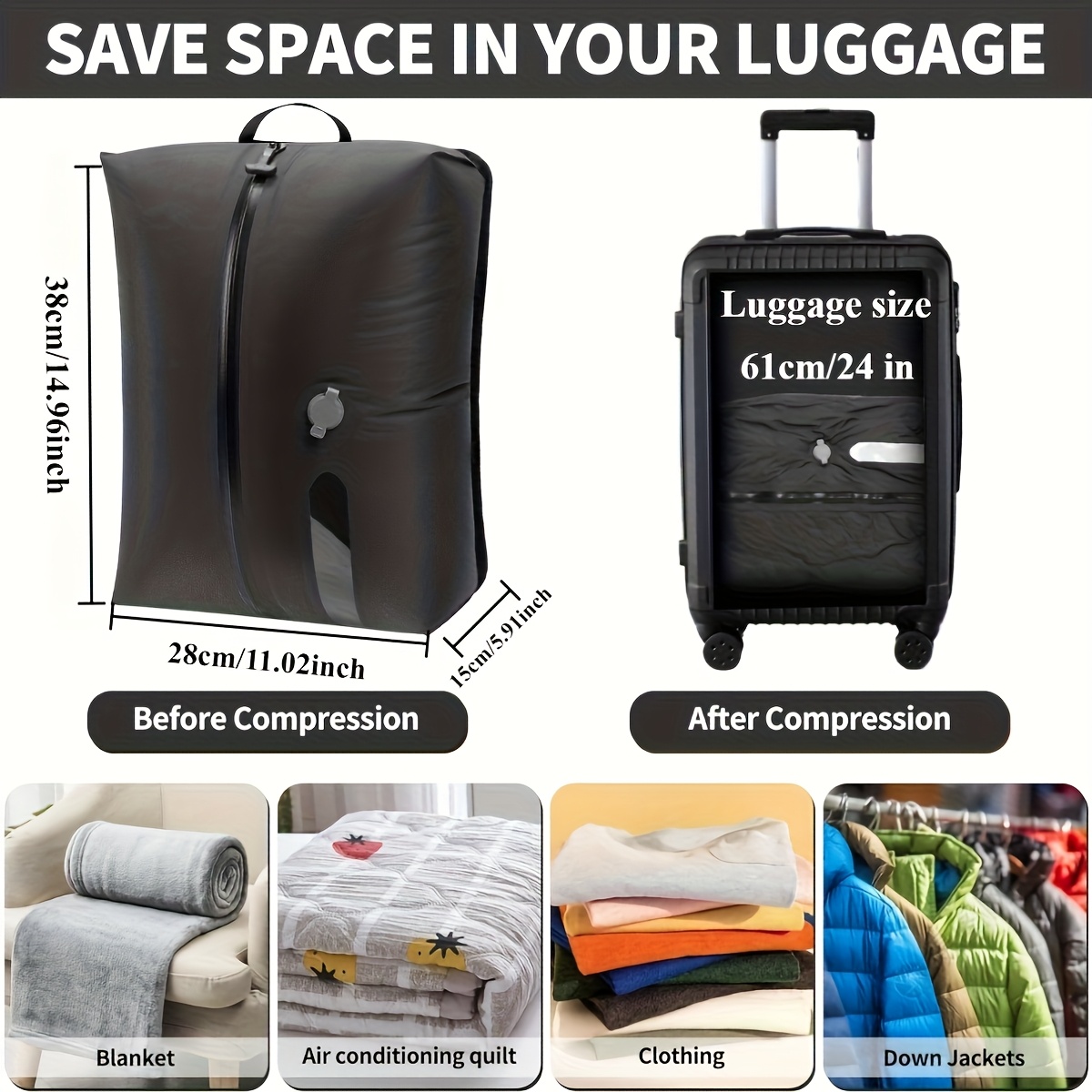 Sac Compression Voyage IP67 - Avec Pompe - Économise 60% D'espace - Valises Et Sacs à Dos