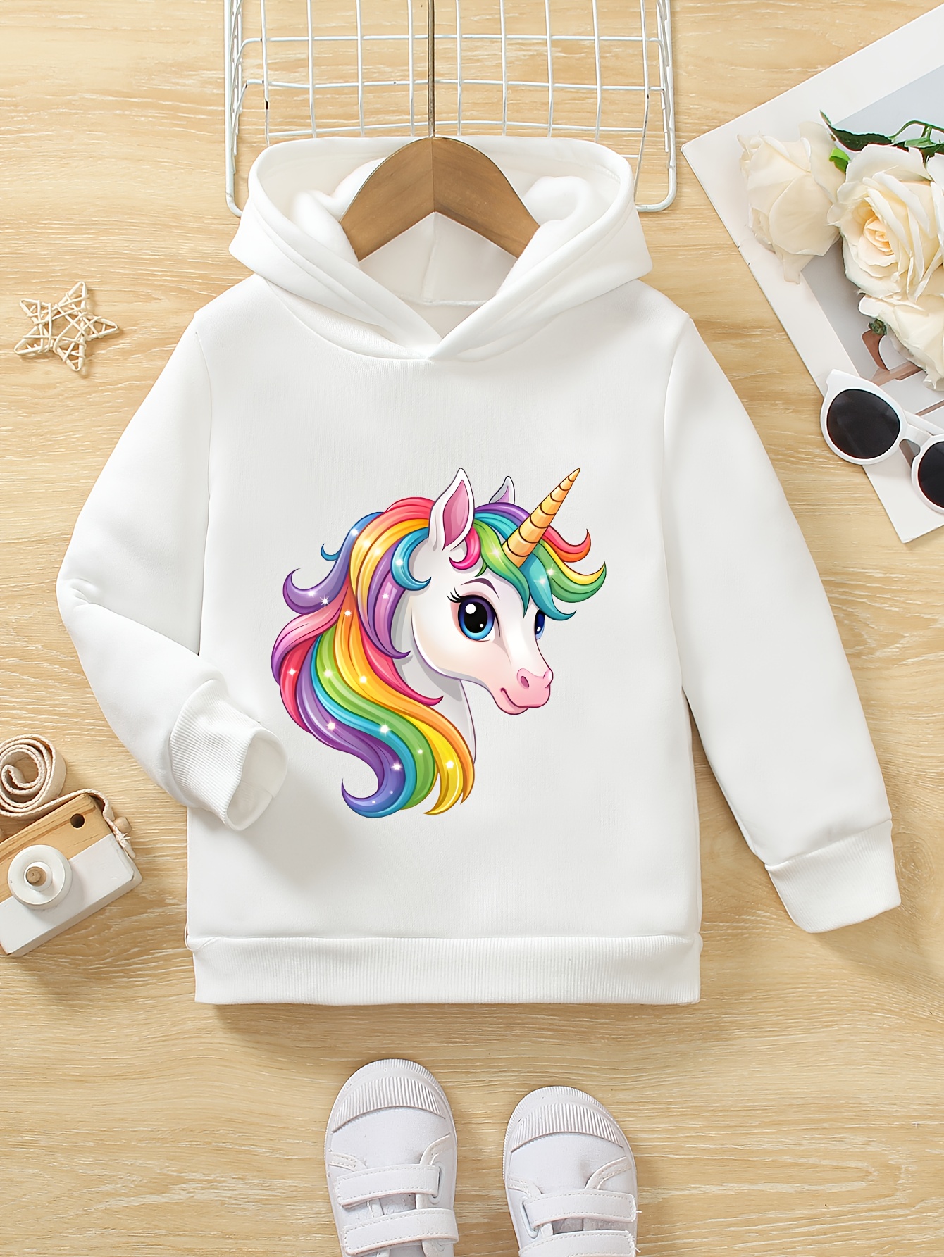Rainbow Unicorn Print Hoodie Girls' Unicorn Rainbow Full Art