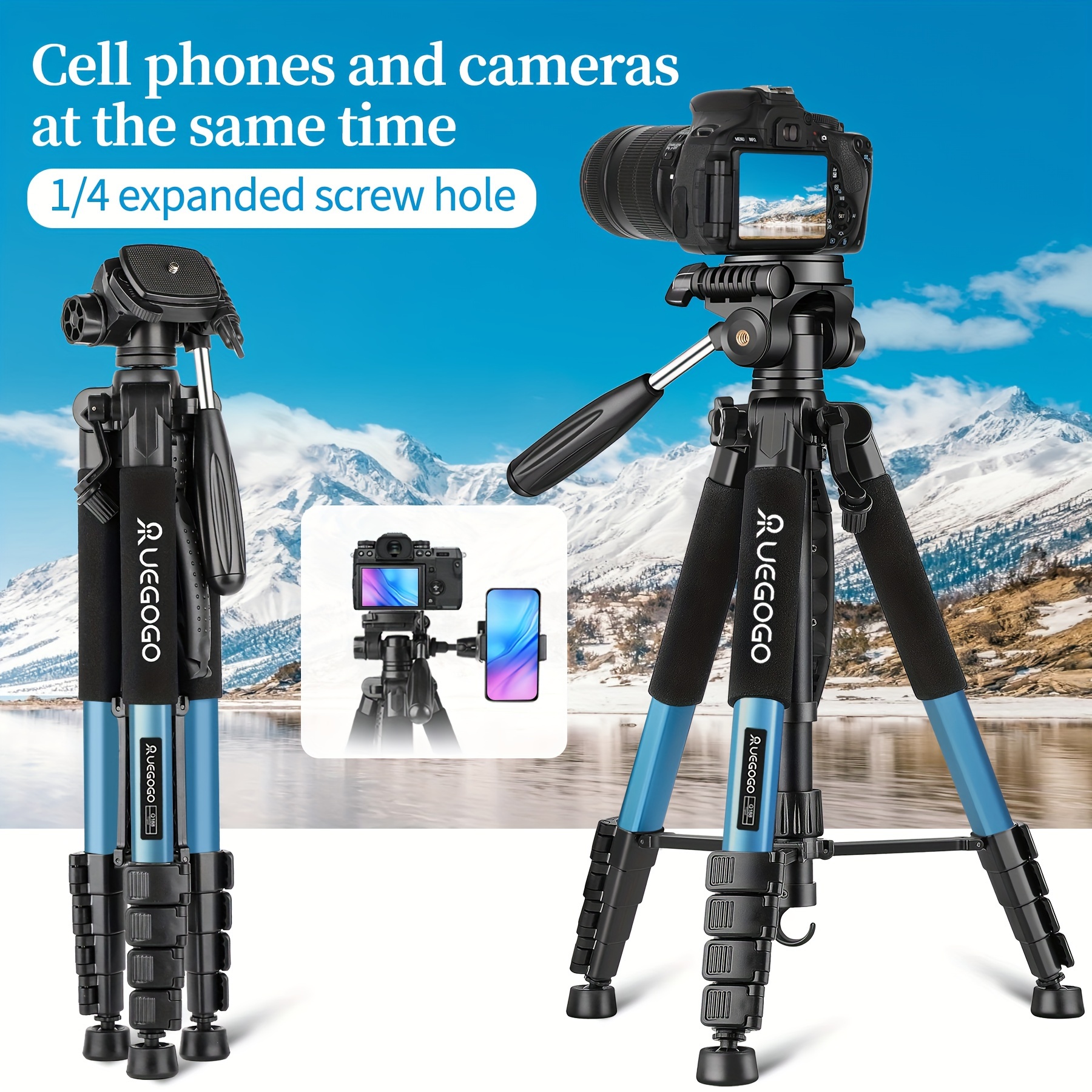 

[travel Essential] 74" Heavy Duty Aluminum Tripod Stand With Screw Hole, Carry Bag & Phone Holder - Ideal For Dslr, , , Cameras, Vlogging & Photography - Head, Max 15 Lb, Tripod Stand For Phone