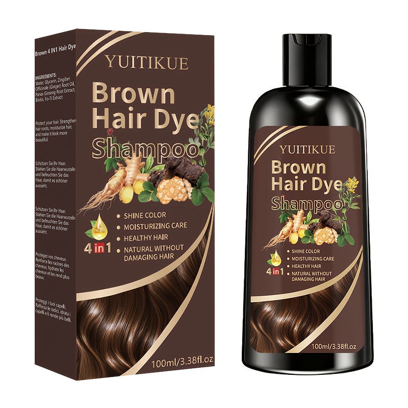 Image of Four-in-one Brown Hair Dye Shampoo Featuring Natural Plant-based Formula The Scalp. Effects, Conceals Hair, And Serves Neutral Hair Care Product. The Is Trendy