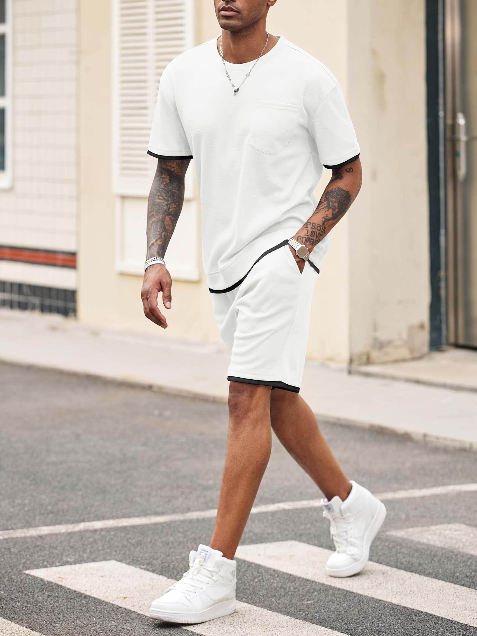 mens casual piece outfit summer t shirt shorts set Temu Morocco