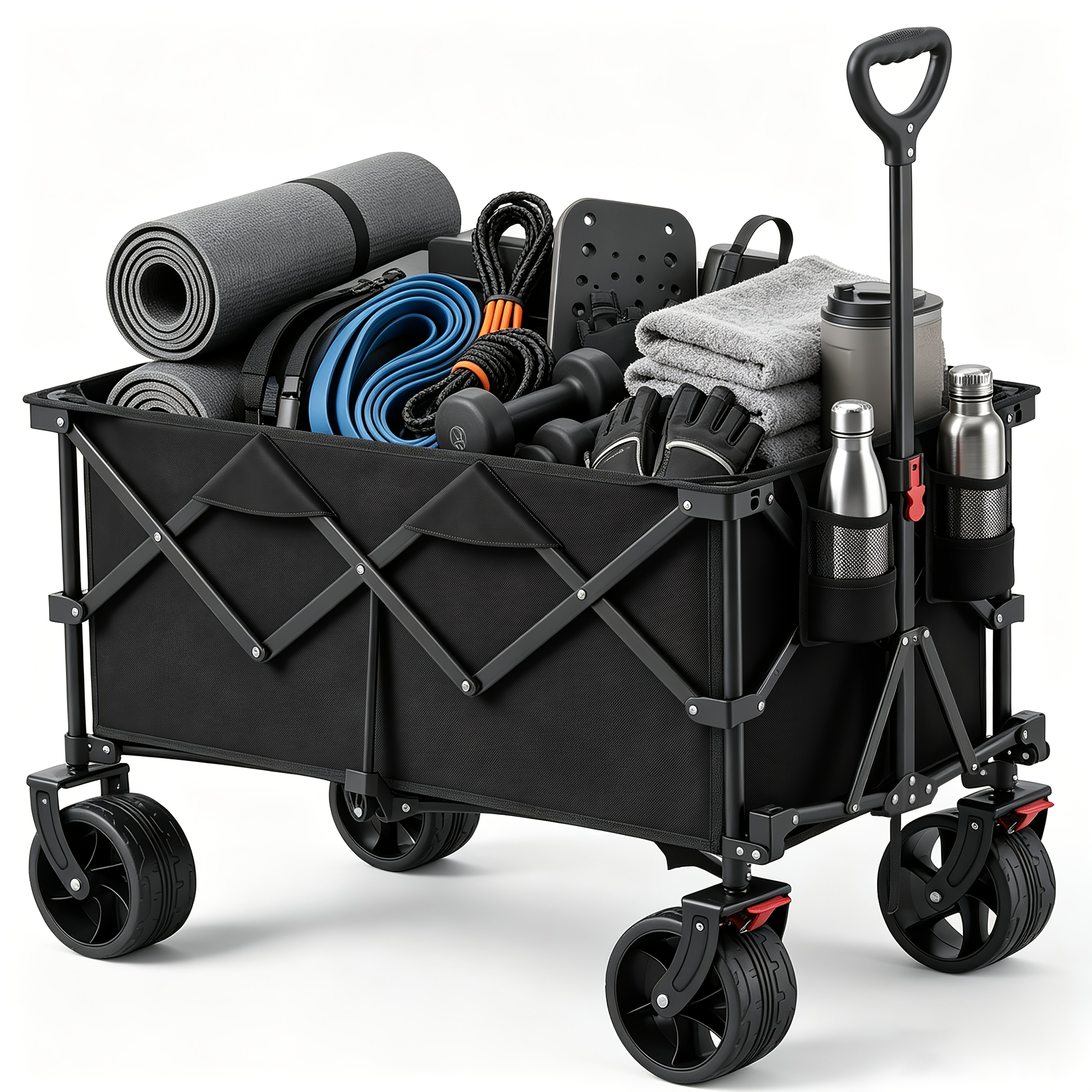 Image of Xxl Plus Folding Wagon 200l 200kg Capacity, Utility Wagon With 17x10 Cm All Terrain Wheels & Brake, Patented 4 Way Folding System, Multi Purpose Cart For Beach, Camping, Garden, Sports & Outdoor