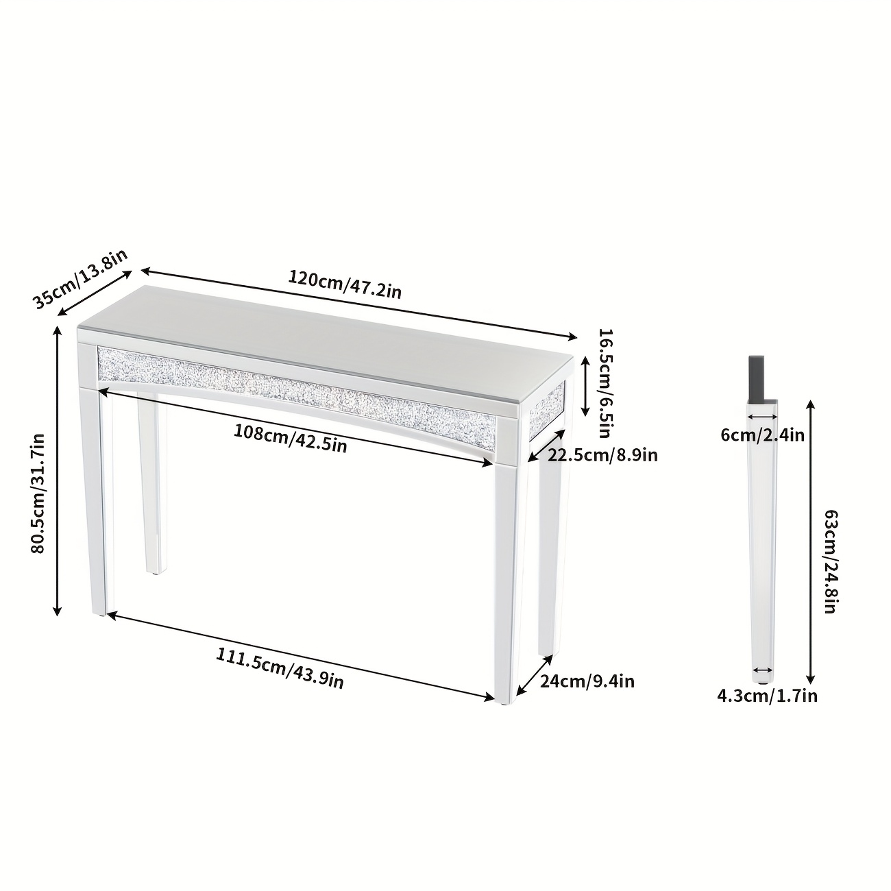 TEMU Long Mirrored Entryway Table Modern Crushed Rhinestone Foyer Table Silvery Sofa Table Vanity Table For Home, Offices Decor