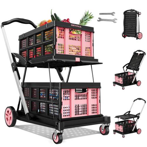 collapsible shopping cart with wheels grocery cart on wheels with storage crate platform hand truck with brake for shopping warehouse office supermarket and picnic