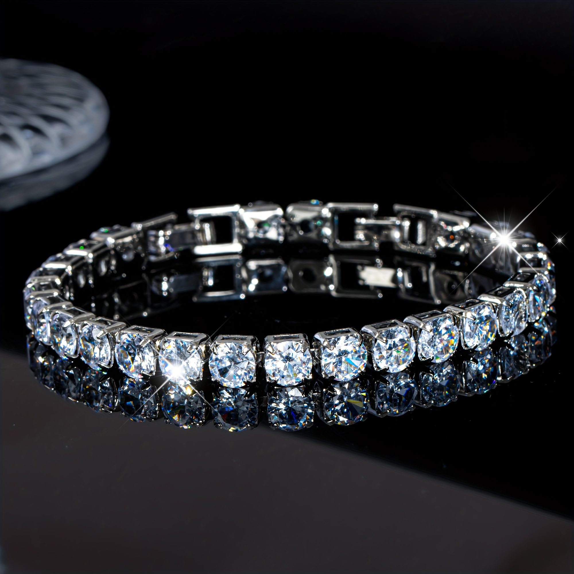 E-shop 1 Stück Frühling/Sommer Mode 6mm Rundes Übergroßes Tennisarmband, Elegant Luxuriös, Abnehmbares Verlängerungsketten-Design, Unisex,