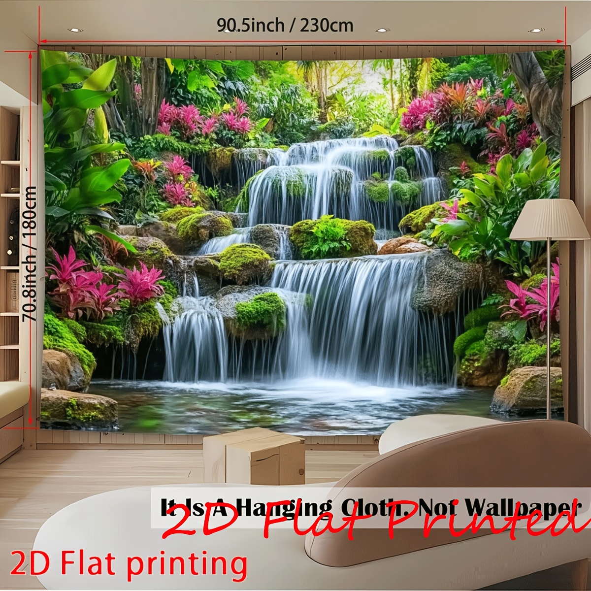 TEMU 2d Flat - 2d Flat Printed Waterfall. Foliage And Cascading Waterfall. High-quality, No Electricity Needed. For Wedding, Birthday, Holiday,