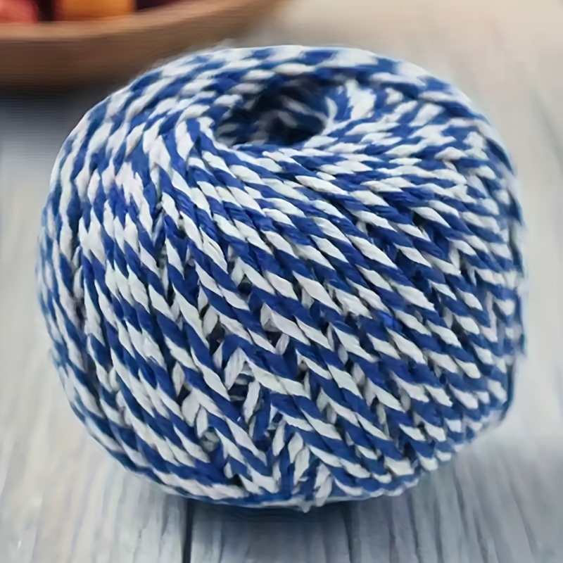 Image of Blue And White Cotton Fine Cord, 328 Feet/196 Feet, Christmas Baker Rope, 2mm Heavy Duty Packaging Rope, Suitable For Diy Crafts, Christmas Decorations, Gift Wrapping, Craft Packaging
