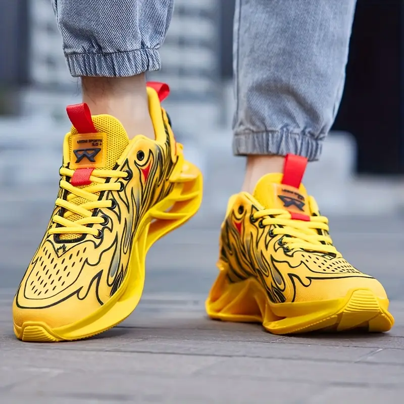 zapatillas de correr transpirables para hombre en verde neón y - tpu absorbente de , amortiguación eva, sneakers bajas con diseño a rayas para gimnasio, jogging & uso casual, estilo deportivo elegante, acolchada eva Detalles del producto 9