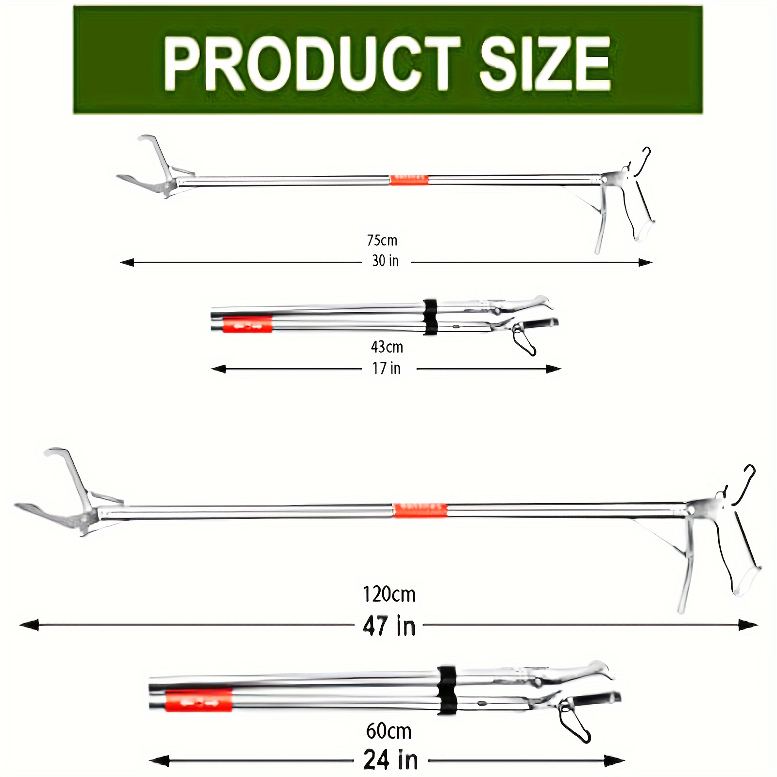 IClover 47 Inch Professional Standard Snake Tongs Reptile Grabber Rattle Catcher Wide Jaw Handling Tool Collapsible Stainless Steel Hook Aziatec Inc