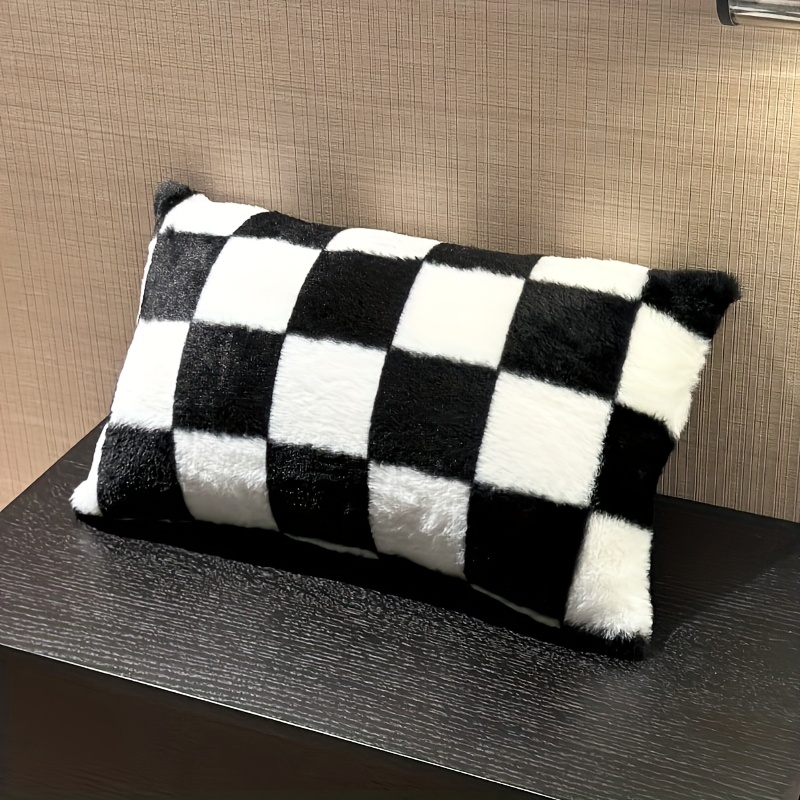 TEMU 1pc, Housse de coussin en peluche à carreaux style Ins, Housse de coussin moderne inspirée de , 17.7X17.7 pouces/11.8X19.7 pouces, Décoration
