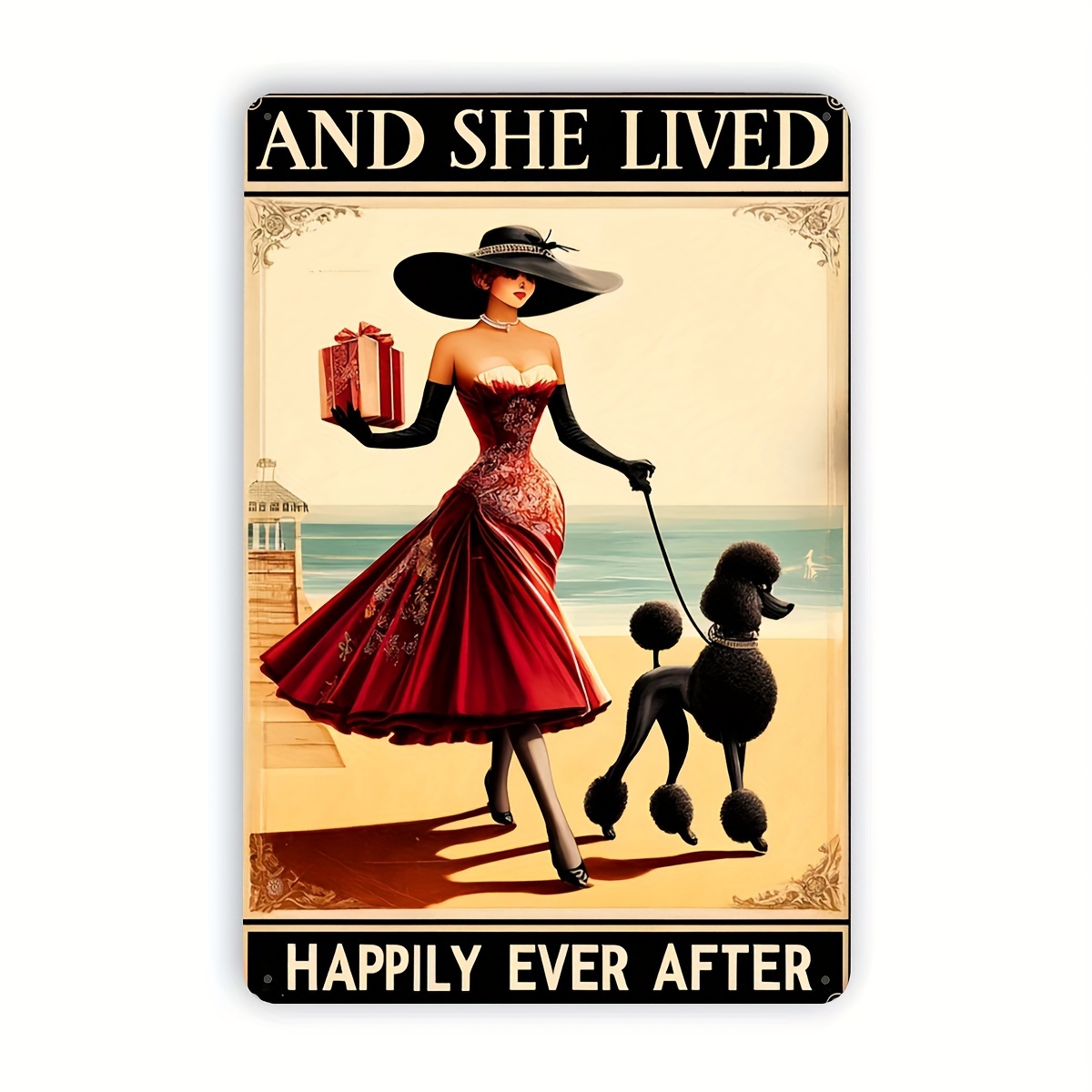 

nostalgic Charm" Vintage Poodle & Girl Metal Tin Sign - 'she Lived Happily Ever After' Poster, Perfect For Home, Garden, Shop, Or Club Decor - 8x12 Inches