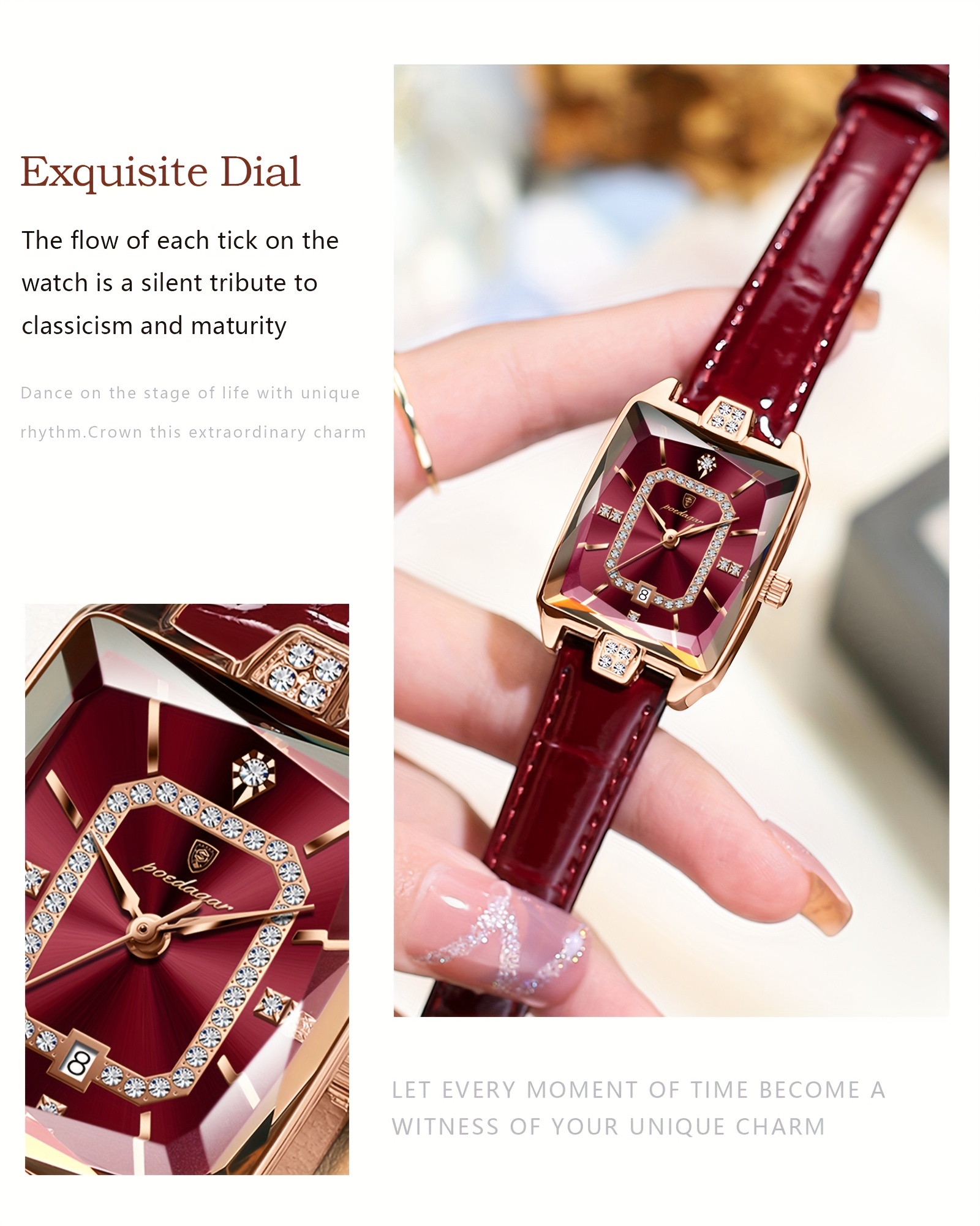 womens elegant watch   ladies wristwatch with burgundy dial square case quartz movement high quality up to 3atm 30m pu leather strap everyday formal jewelry like accessory for women stylish wristwear sophisticated     dial fashionable   fashion accessory chic wristwear durable   professional women Product details 9