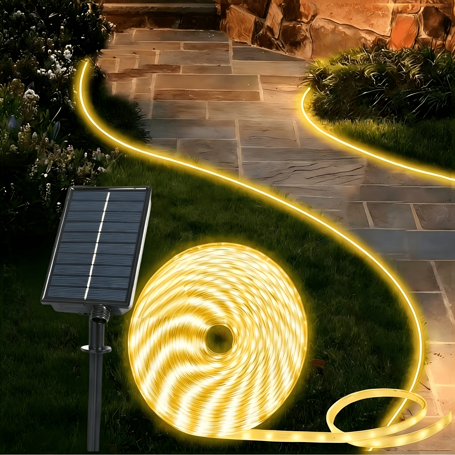 TEMU 5/10m Solar Led Strip Lights, 68 Leds/meter, Cool White, Warm White, Rgbic, Random, Ip44, Timer, 8 , Outdoor Decor For Garden, Lawn, Fence,