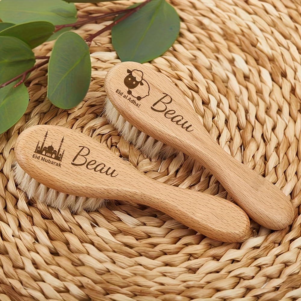 1pc engraved personalized wooden hair brush ramadan sheep star and moon wooden hair brush customized name hair brush souvenir mothers day gift birthday gift details 0