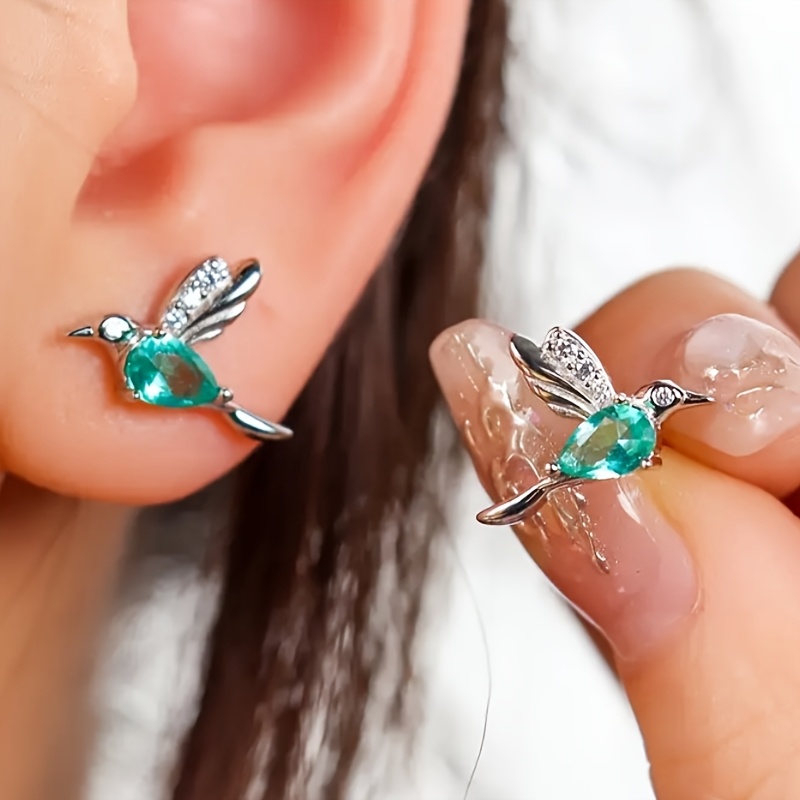 Image of A Pair Of Elegant And Delicate Fashion Earrings For Women, Featuring Small Bird Designs With Synthetic Zirconia Stones, Casual Wear Or Parties