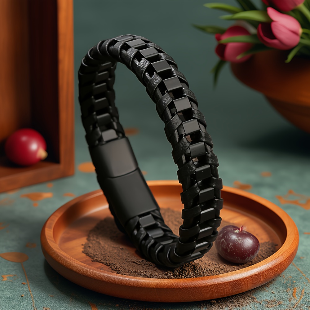 TEMU A Minimalist Stainless -woven Bracelet For Men, -style Sporty Biker Fashion Wristband Accessory