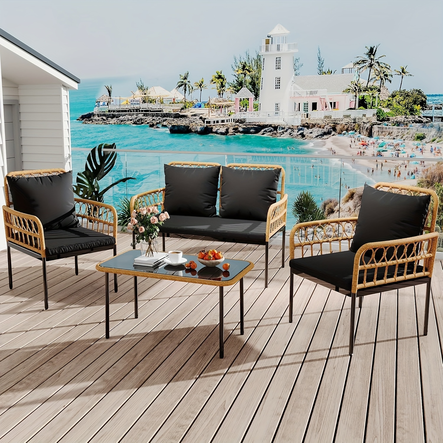 Balcony and poolside seating