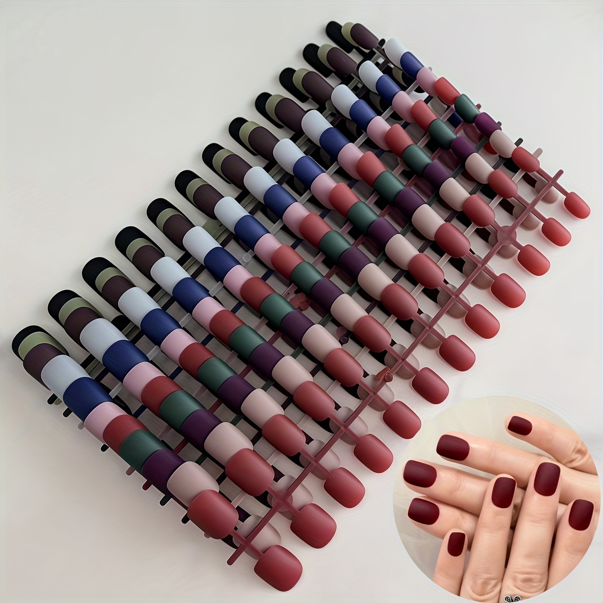 TEMU 120pcs Of Random Mixed Colors, 5 Colors Of Style But, Matte Short Square Press-on Nails. Elegant Square Matte Solid -resistant False Nails Suitable For Picnics, Casual, Parties, And Daily Wear