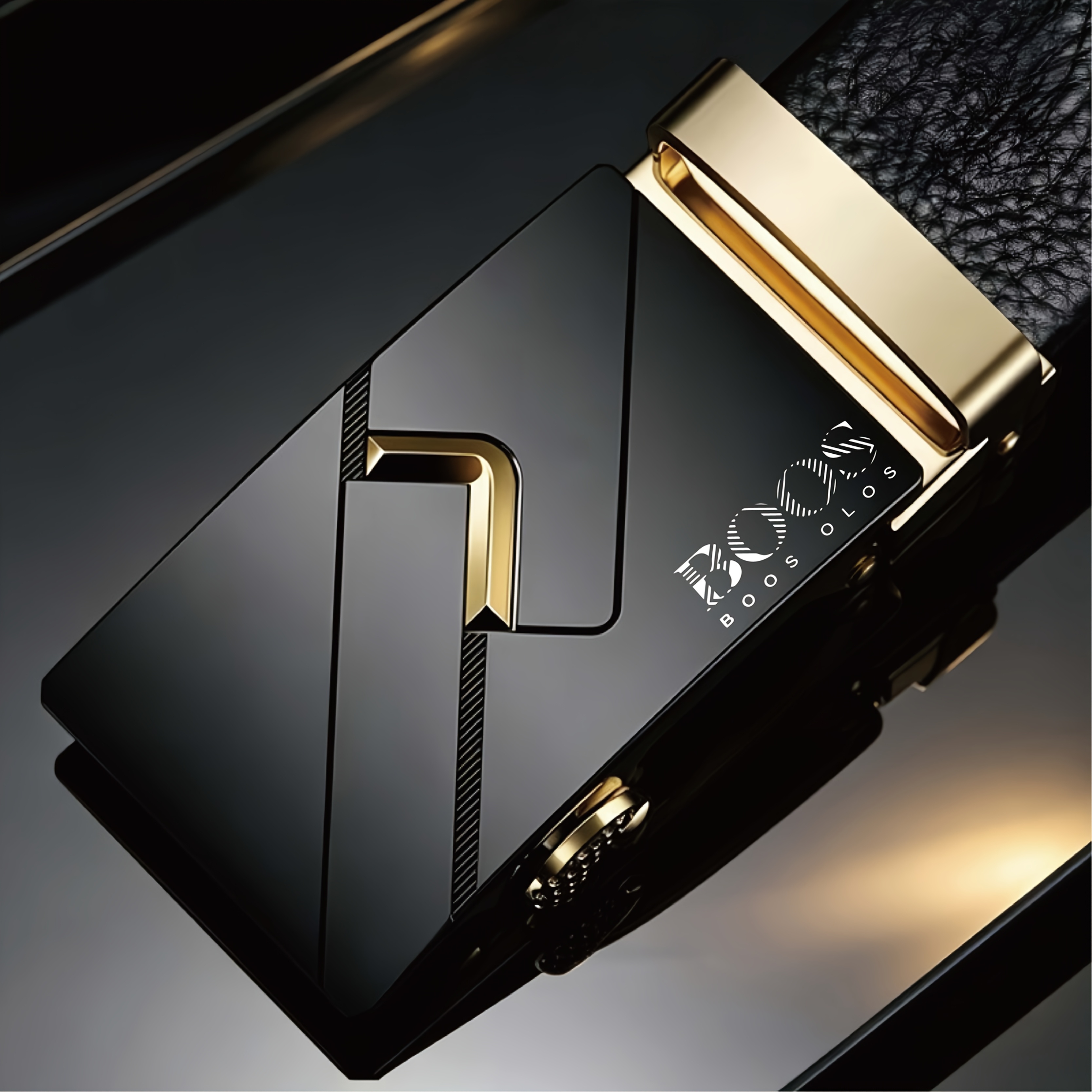 TEMU Boos Logo Men's Business Belt, Made With High-quality Pvc Strap And Alloy Buckle For Smooth, Durable Wear. Adjustable Length, Suitable For Suits