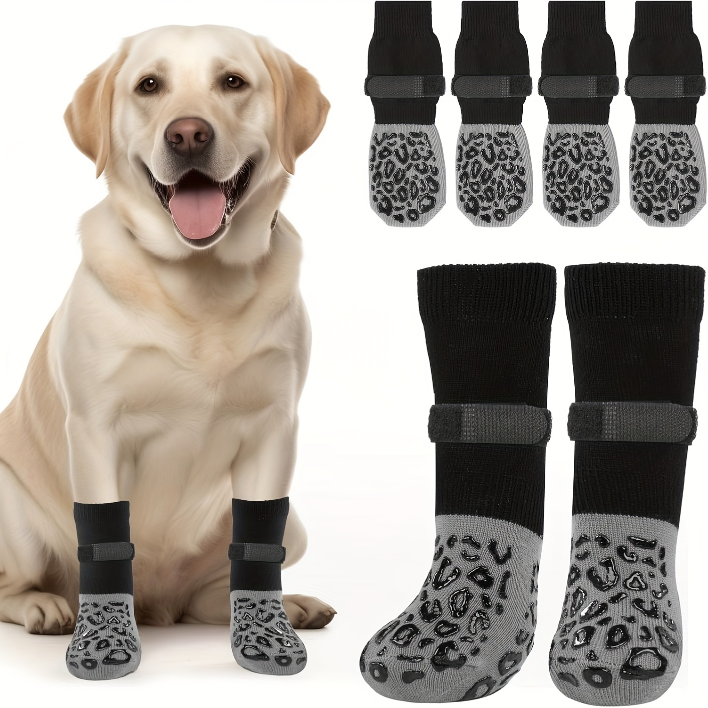 Image of 4pcs Set Of Anti Slip Dog Socks, Preventing Licking And Biting Of Hardwood Floors, , Paw Protection, Scratch Resistant Anti Slip Dog Socks